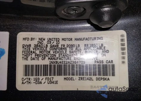 2010 Toyota Corolla S from USA, damaged, VIN 1NXBU4EE2AZ384703